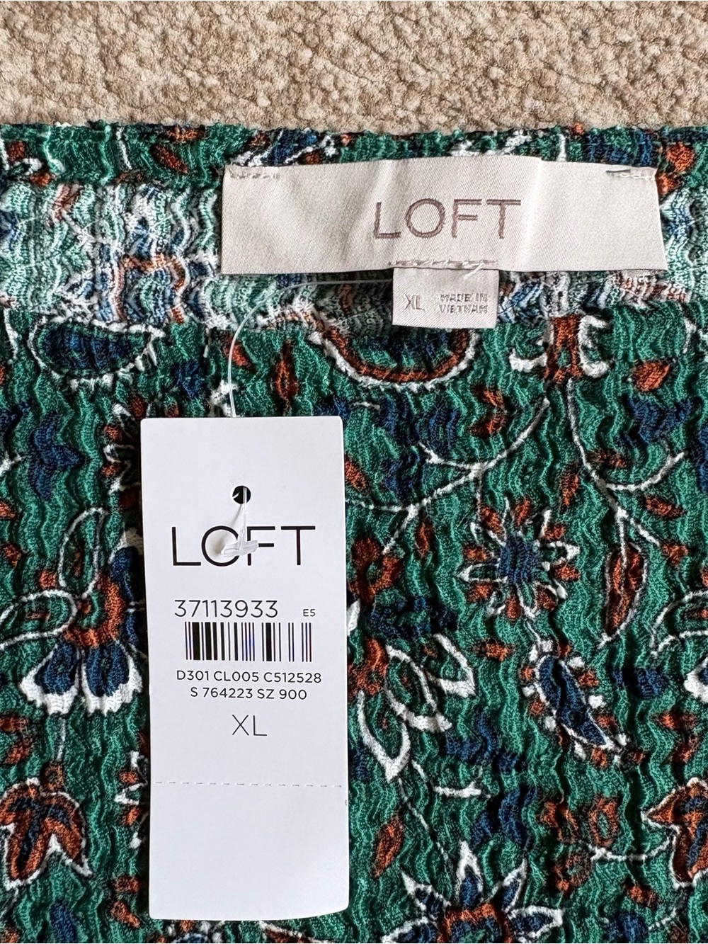 LOFT Green Floral Patterned Short-Sleeve Knit Top Puff Sleeves - Picture 4 of 11